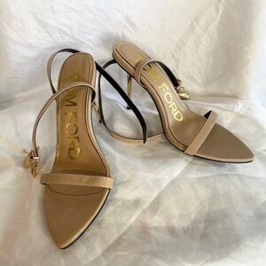 Tom Ford Womens tan and gold padlock stiletto leather heels size 40 EU